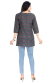 Navy Blue Rayon Printed Short Kurta For Women