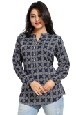 Navy Blue Rayon Printed Short Kurti 