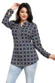 Navy Blue Rayon Printed Short Kurti 