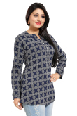 Navy Blue Rayon Printed Short Kurti 