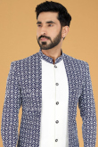 Navy Blue Resham Thread Embroidered Men's Sherwani