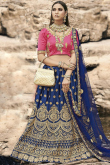 Navy Blue Satin Silk A Line Lehenga
