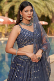 Navy Blue Sequins Embroidered Georgette Lehenga For Sangeet 