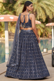 Navy Blue Sequins Embroidered Georgette Lehenga For Sangeet 
