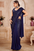 Navy Blue Sequins Embroidered Ready to Wear Lycra Ruffle Saree