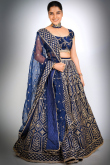 Navy Blue Silk Blend Embroidered Flared Style Lehenga For Wedding 