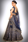 Navy Blue Silk Blend Embroidered Flared Style Lehenga For Wedding 