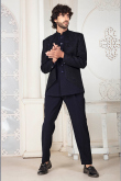 Navy Blue Silk Blend Embroidered Men's Sherwani 