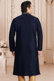 Navy Blue Silk Blend Men's Kurta With Zari Work For Wedding