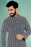 Navy Blue Silk Churidar Men Kurta Pajama
