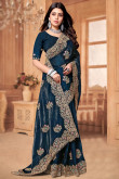 Navy Blue Silk Dori Embroidered Wedding Wear Saree 