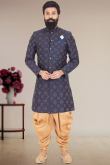 Men’s Navy Blue Sherwani in Silk with Intricate Resham Work