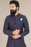 Men’s Navy Blue Sherwani in Silk with Intricate Resham Work