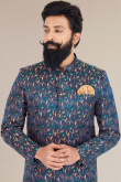 Navy Blue Silk Embroidered Men's Sherwani