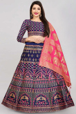 Navy Blue Silk Lehenga for Wedding Wear with Weaved Thread Work