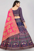 Navy Blue Silk Lehenga for Wedding Wear with Weaved Thread Work