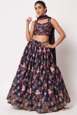 Silk Lehenga with Sequins Embroidery in Navy Blue for Sangeet