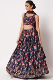 Silk Lehenga with Sequins Embroidery in Navy Blue for Sangeet