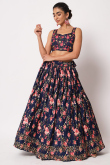 Silk Lehenga with Sequins Embroidery in Navy Blue for Sangeet