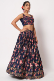 Silk Lehenga with Sequins Embroidery in Navy Blue for Sangeet