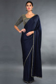 Navy Blue Silk Saree with Net Blouse for Eid