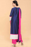 Navy Blue Taffeta Silk Trouser Suit for Eid