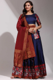 Navy Blue Silk Weaved A Line Lehenga