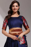 Navy Blue Silk Weaved A Line Lehenga