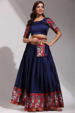 Navy Blue Silk Weaved A Line Lehenga