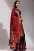 Navy Blue Silk Weaved A Line Lehenga