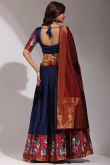 Navy Blue Silk Weaved A Line Lehenga