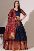 Navy Blue Silk Woven Zari A Line Lehenga 