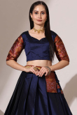 Navy Blue Silk Woven Zari A Line Lehenga 