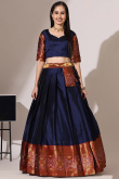 Navy Blue Silk Woven Zari A Line Lehenga 