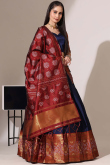 Navy Blue Silk Woven Zari A Line Lehenga 