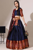 Navy Blue Silk Woven Zari A Line Lehenga 