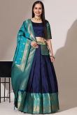 Navy Blue Silk Woven Zari A Line Lehenga 