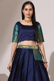 Navy Blue Silk Woven Zari A Line Lehenga 