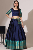 Navy Blue Silk Woven Zari A Line Lehenga 