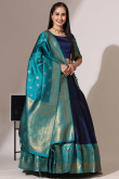 Navy Blue Silk Woven Zari A Line Lehenga 