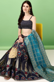Navy Blue Silk Woven Zari Panelled Style Lehenga