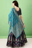 Navy Blue Silk Woven Zari Panelled Style Lehenga