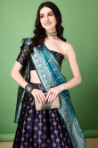 Navy Blue Silk Woven Zari Panelled Style Lehenga