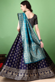 Navy Blue Silk Woven Zari Panelled Style Lehenga