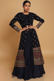 Navy Blue Soft Silk Embroidered Jacket Style Lehenga for Wedding & Party