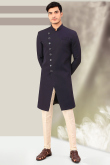 Navy Blue Terry Rayon Indo-Western Sherwani