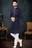 Churidar Men Sherwani in Rayon Navy Blue for Wedding 