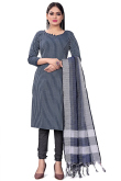 Navy Blue Weaved Thread Cotton Straight Cut Churidar Suit 