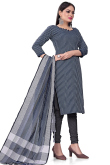 Navy Blue Weaved Thread Cotton Straight Cut Churidar Suit 