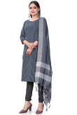 Navy Blue Weaved Thread Cotton Straight Cut Churidar Suit 